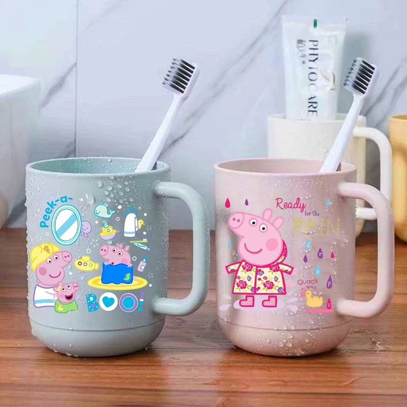 Vaso para cepillos de dientes de Peppa Pig de 400 ml, para niñas y niños, nuevos accesorios de baño Kawaii, taza de agua para enjuague bucal con dibujos animados para niños, regalo infantil, gran venta.