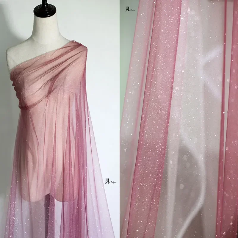 

Elastic Mesh Fabric Red Gradient Clothing Designer Dress Handmade DIY Sewing Material By The Meter Wholesale Cloth