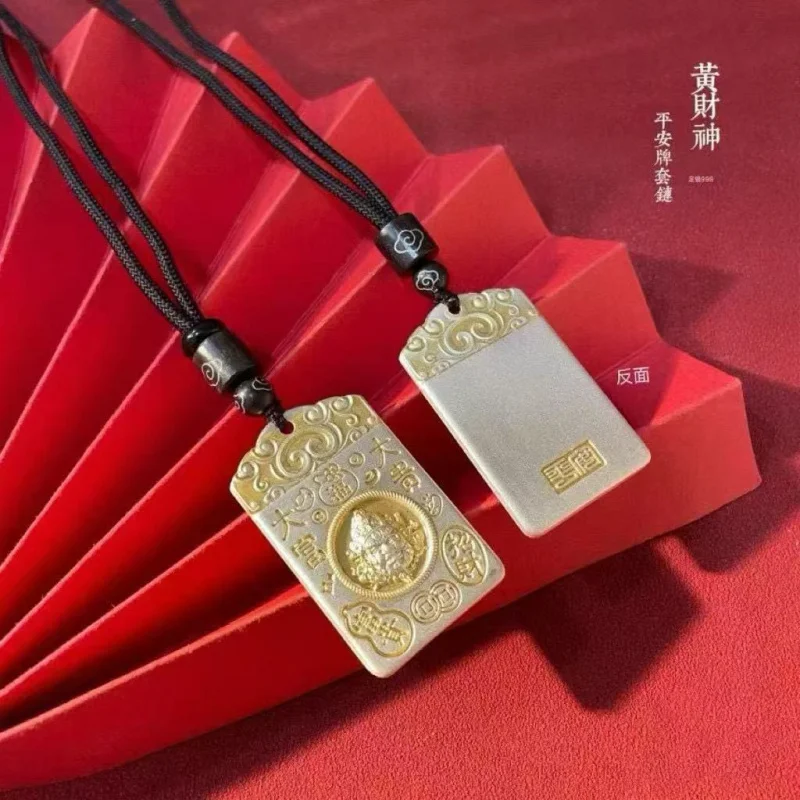 

999 Yellow God Of Wealth Gold-Plated Pendant Necklace Silver 999 Solid Peace And Serenity