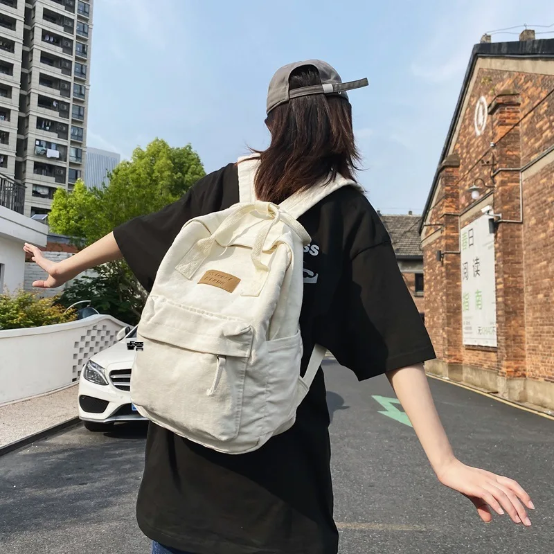 Cotton Canvas Men Women Backpack Vintage Traveling Commuting Backpacks Large Capacity Solid Color Fashion Knapsack mochila bolsa