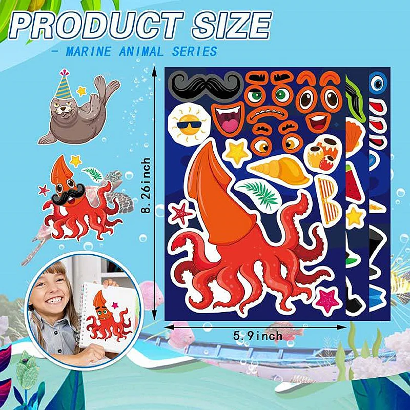 16Sheets/Lot Sea Animals DIY Puzzle Sticker Kid Sticker Toy