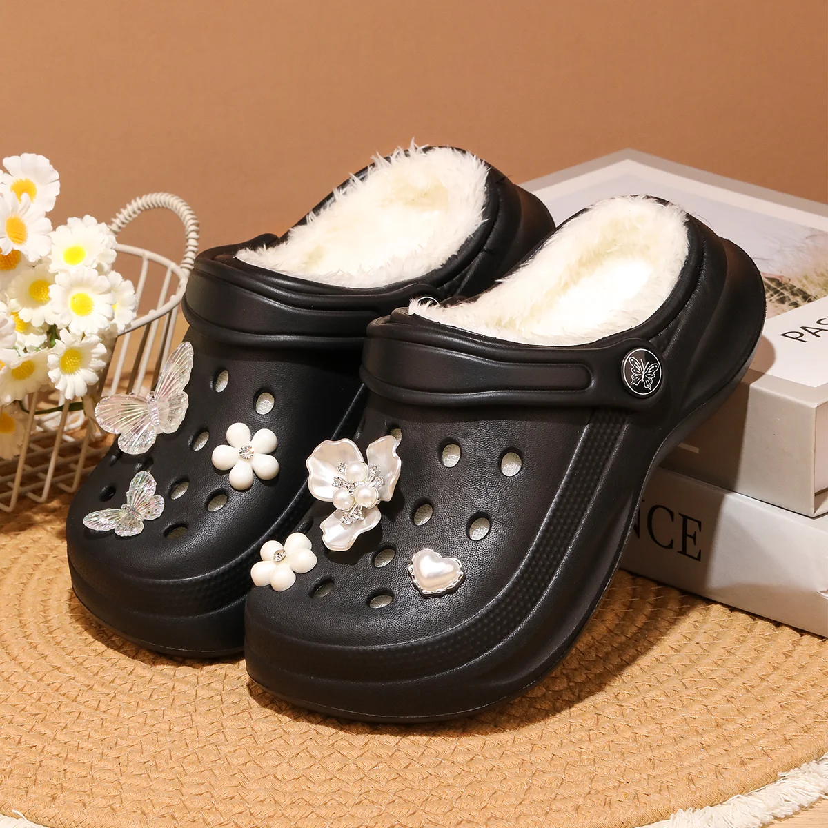 Kinder-Clogs und -Mules mit Fellfutter, leichte Garten-Schuhe mit Baumwollfutter, warme Hausschuhe für Jungen, Mädchen und Kleinkinder, 168. – Detail 15