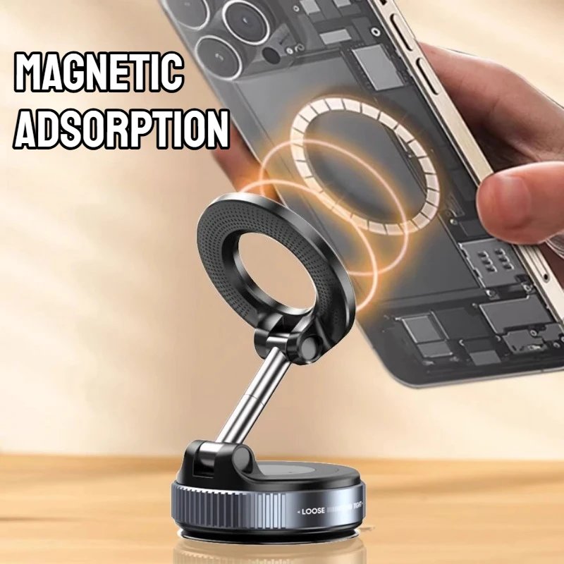 Upgraded Foldable Magnetic Car Phone Holder – N52 Magnet, 360° Rotatable, Dashboard Suction Cup, ABS, with Wrench & Mount Pad, image 3