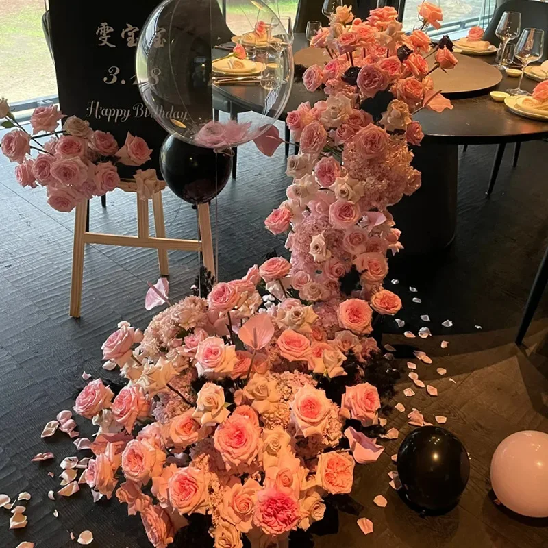 Waterfall table flower simulation flower rose wedding ornament hotel dining table row birthday waterfall