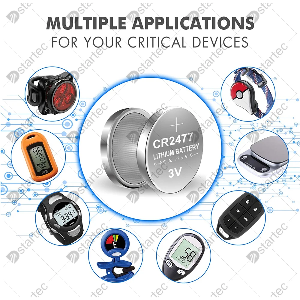 계산기 손전등용 버튼 리튬 배터리, 고성능 고온 저항 시계 코인 셀, CR2477, 3V, 1000mAh