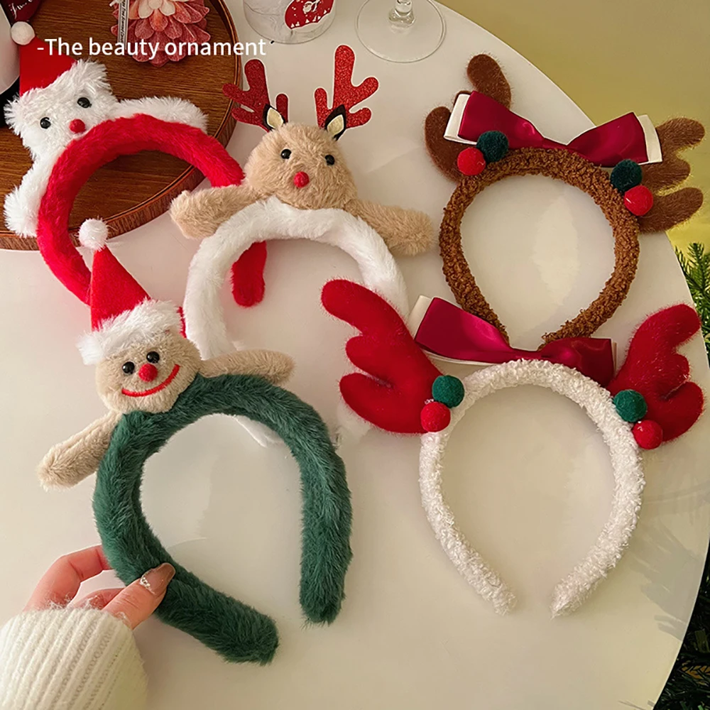 Cute Plush Elk Hair Hoop Female Christmas Dress Up High Headtop Deer Antlers Head Hoop Gingerbread Man Autumn/Winter Face Wash