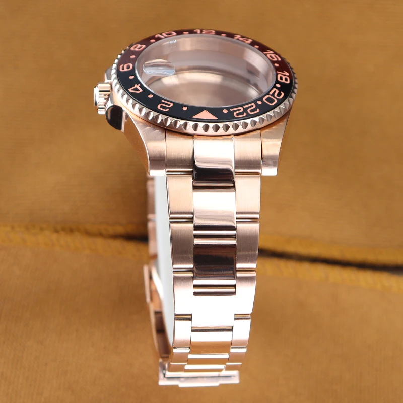 Rose Gold 40mm Watch Case Bracelet Set Root Beer Bezel For Seiko NH34 NH35 NH36/38 Miyota 8215 ETA 2824 Movement 28.5mm Dial GMT