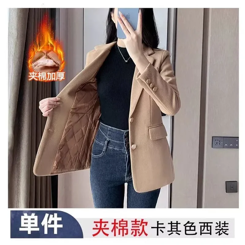 暖かい職業ブレザー ジャケット アウター レディース 秋冬 2026 ファッション スリム ハイエンド コットン 厚手 シングルブレスト スーツ トップス