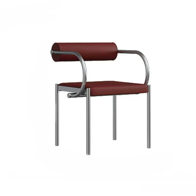 

Medieval light luxury with armrests dining chair retro simple stainless steel dining chair home backrest leather chair