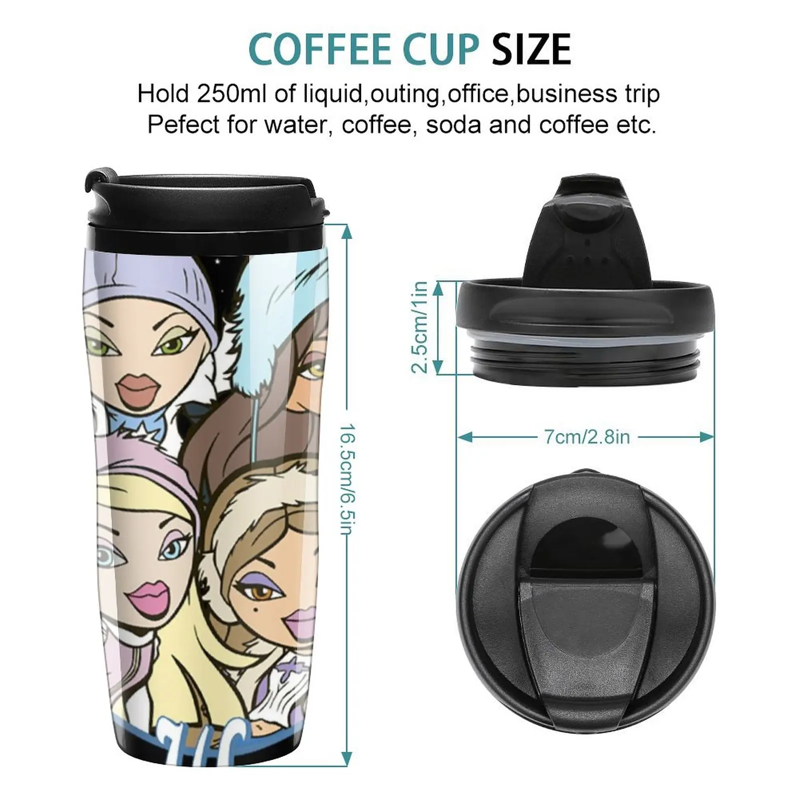 Bratz Winter Wonderland Bratz Circle Portrait Coffee Mug to Go Makeup Angel Style Feminsim Fashion Travel Custom Water Bottle