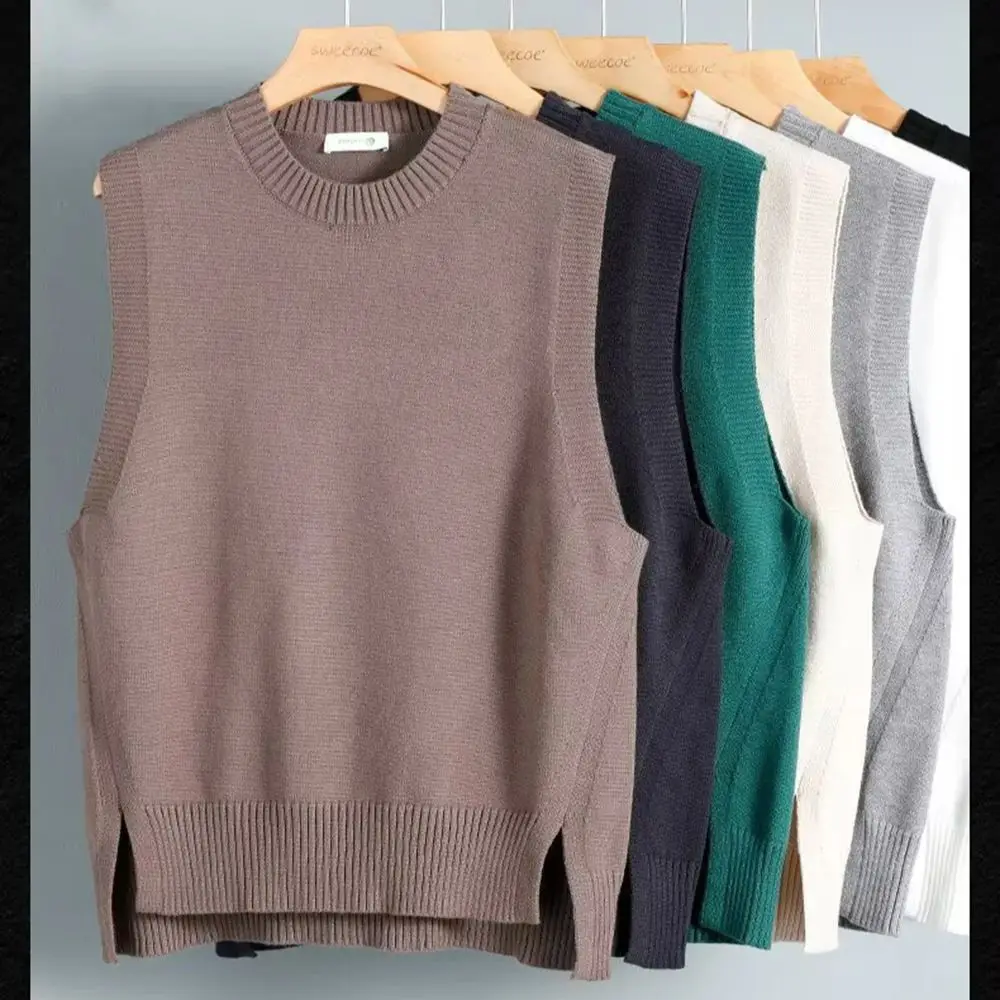 

Толстый вязаный жилет, мужской осенне-зимний свитер с круглым вырезом, теплый пуловер, повседневный пуловер без рукавов нестандартной формы для среднего возраста