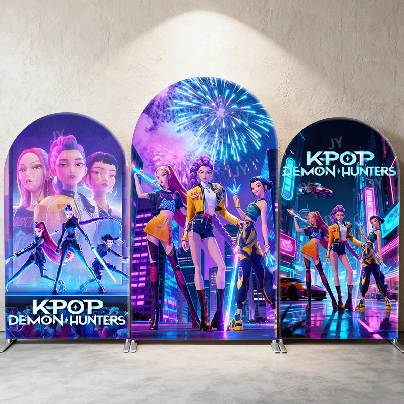 

K-Pop Demon HuntersTrendy Aesthetic Theme Arch Backdrop Cover Cartoon Background For Kids Birthday Baby Shower Decor
