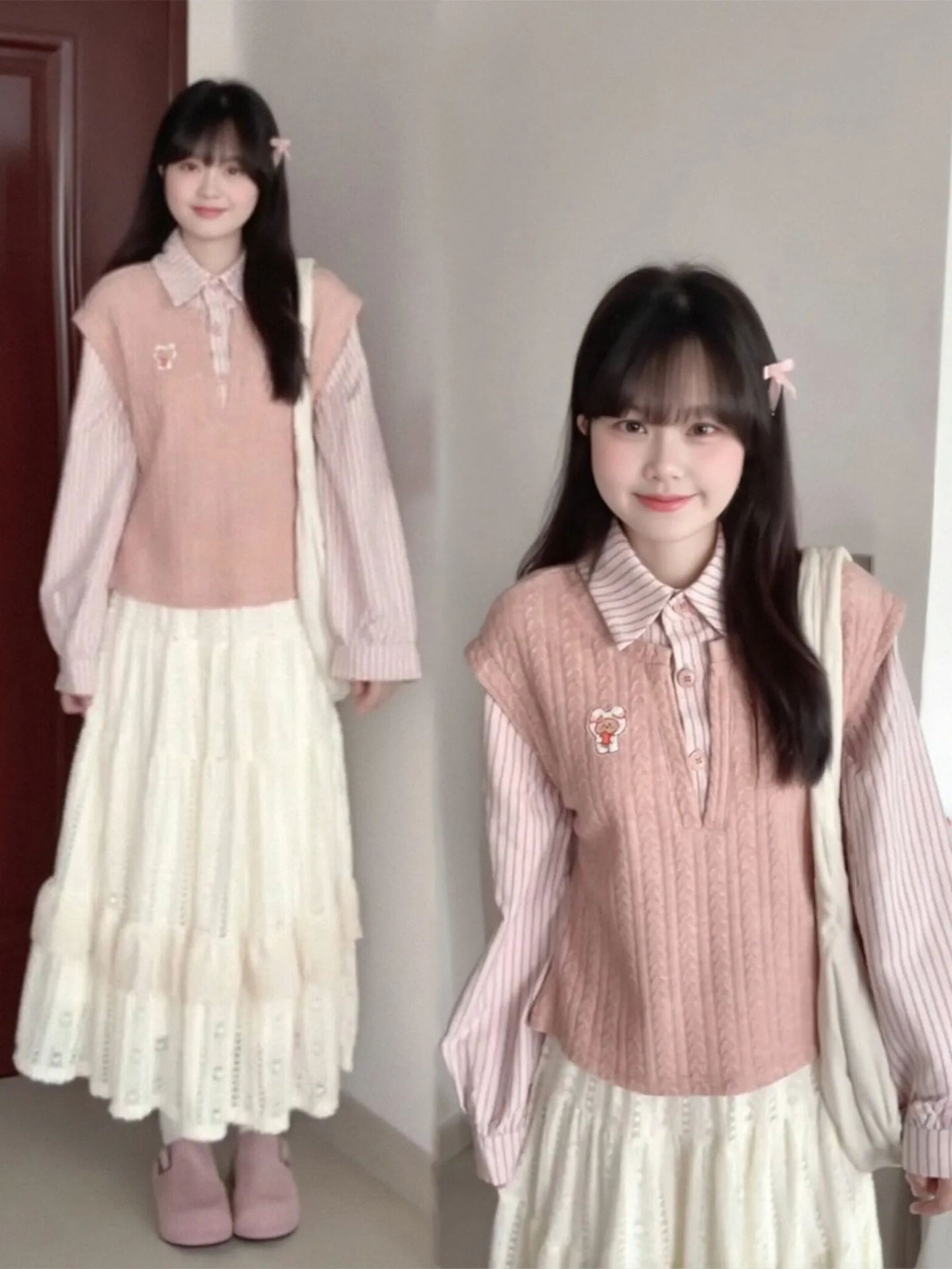 Spring Fashion plus Size Women's Knitted Top And Skirt Set Korean Style Beautiful Age Reducing Casual Wear Polyester Fabric