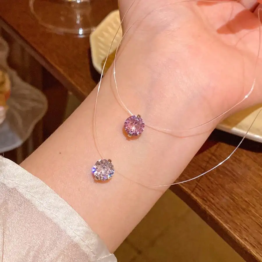Fashion Shiny Crystal Necklace Zircon Pendant Transparent Fishing Line Invisible Ladies Necklace Jewelry Clavicle Chain Chocker