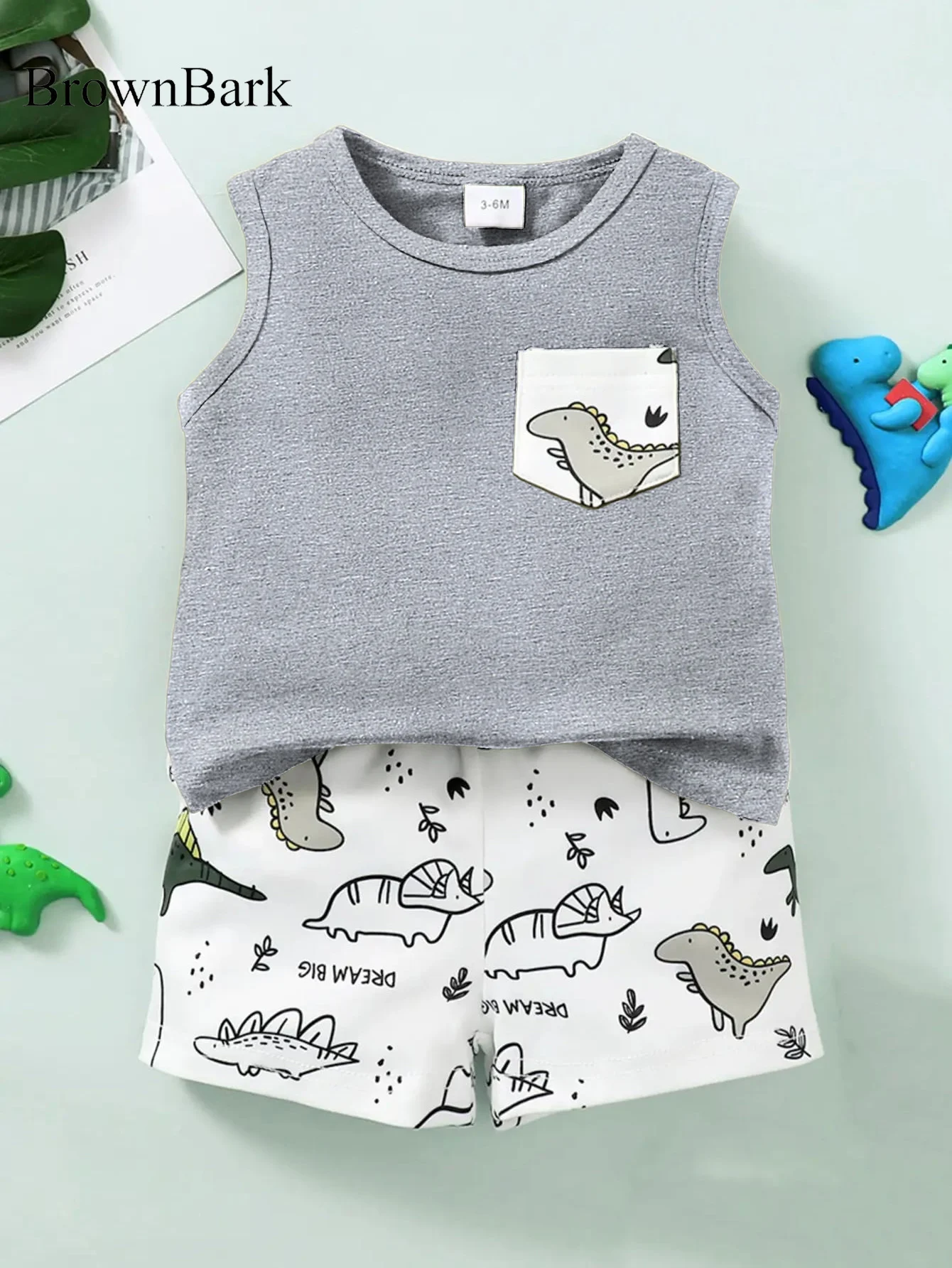 Summer Cool 0-2 Years Old Boys Dinosaur Prints Sleeveless Casual Two-Piece Suit