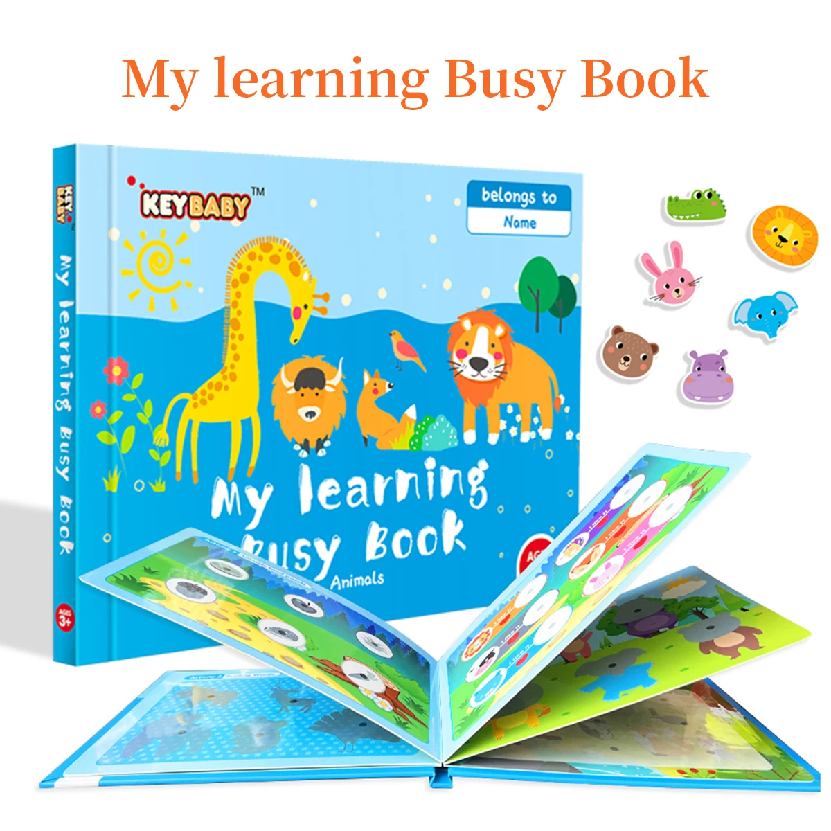 KEYBABY Busy Book for Toddlers My Learning Quiet Book Velcro Reusable Sticker Book Kids Early Educational Activity Book Age 3+