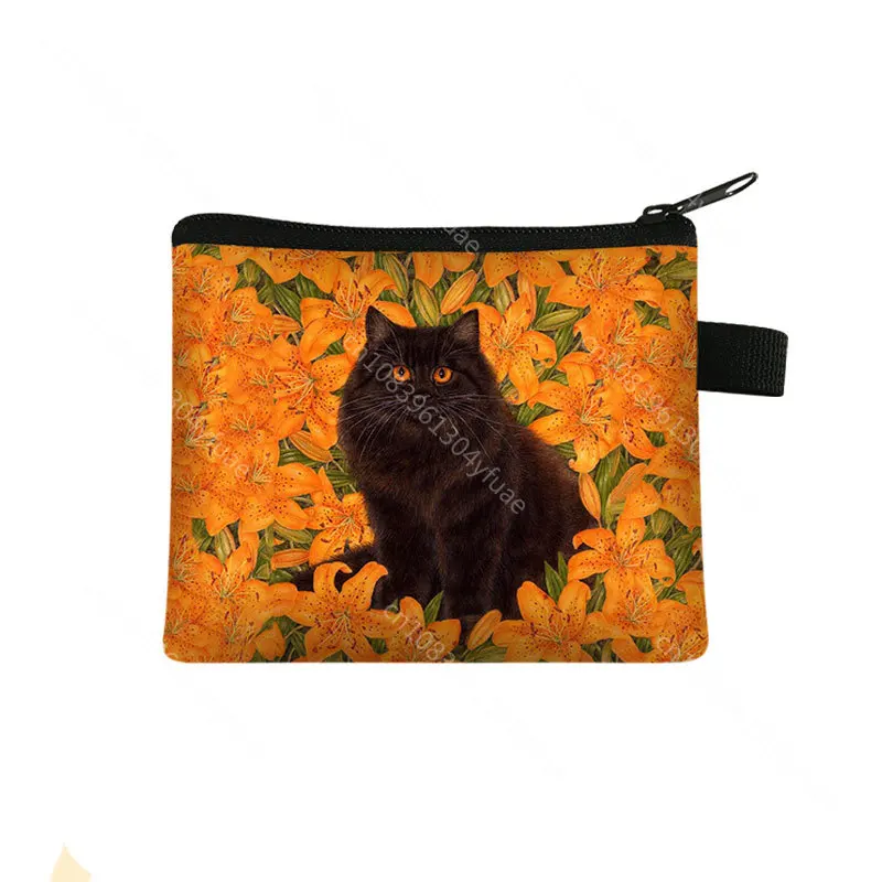 Monedero con estampado de gato de dibujos animados para mujer, Mini Tarjetero con cremallera, monedero, bolsa de almacenamiento, cartera Kawaii para niñas