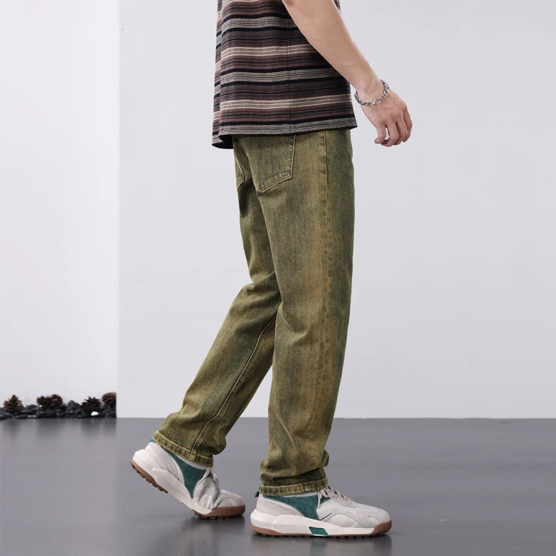 European and American retro loose straight leg high street elastic denim pants wide leg jeans for men baggy jeans men clothing