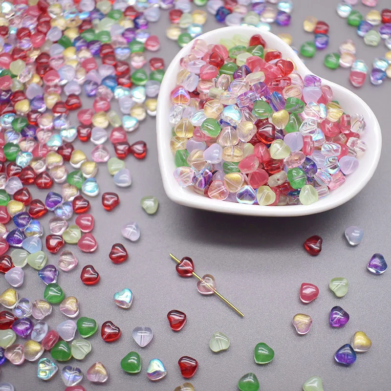 6mm 30pcs/bag Mixed Color Glass Bead Heart Loose Beads for Jwelry Making DIY Accessories Handmade