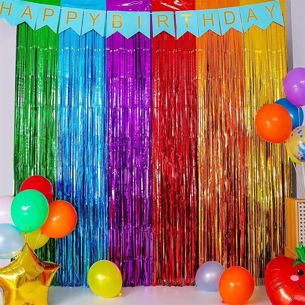 Birthday Party Decoration 2m Tinsel Curtain Birthday Wedding Bachelorette Party Curtains Glitter Glossy Fringe Adult Anniversary