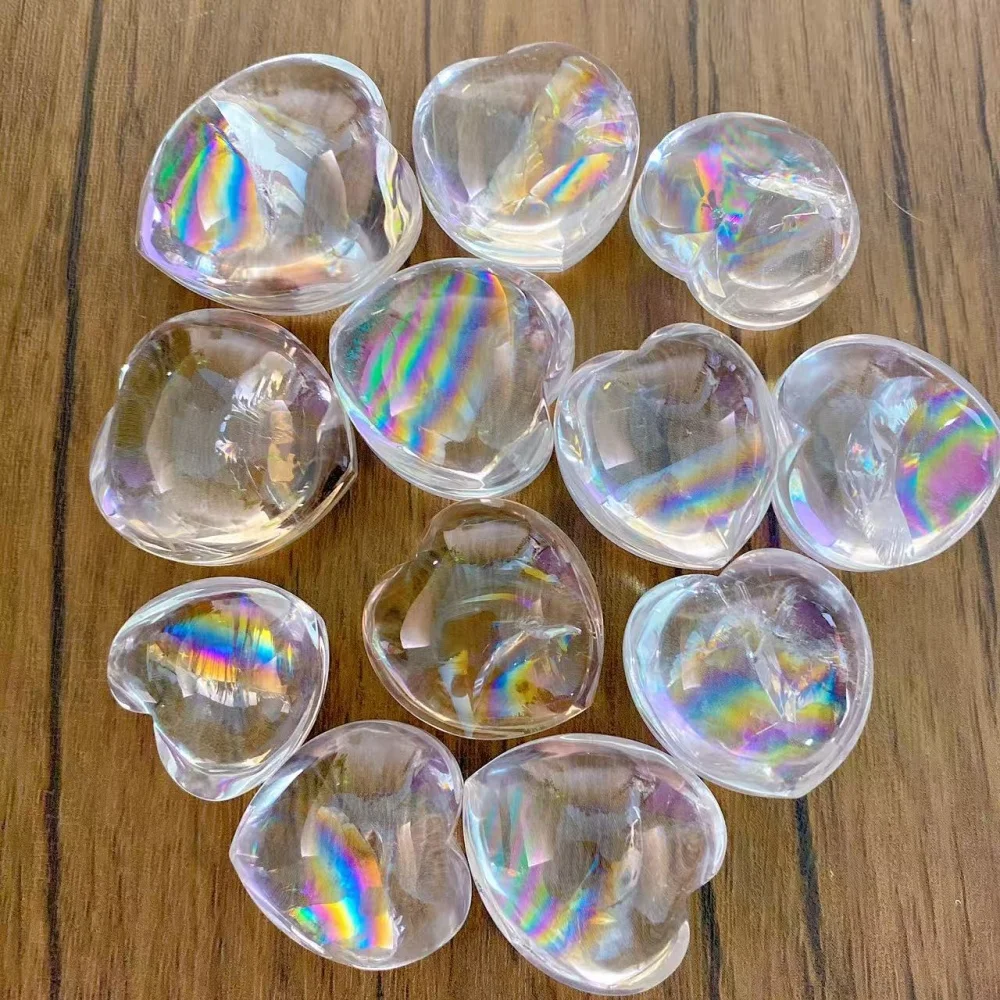 

Натуральный высококачественный кристалл радужного прозрачного кварца в форме сердца, резной, для исцеления, Рейки, декора дома, подарок (1 шт.)