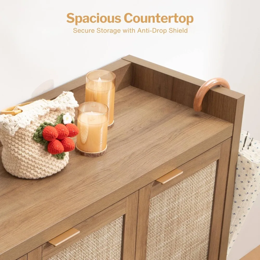 خزانة تخزين أحذية الروطان الكبيرة المكونة من 6 طبقات، سعة 30 زوجًا، منظم المدخل الطويل، طراز المزرعة البوهيمية