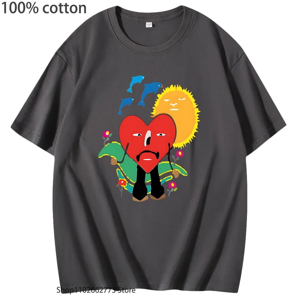 100% Bawełna Koszula Moda Bad Bunny T-Shirty UN VERANO SIN TI Grafika Tshirt Unisex Hip Hop Odzież Damska Mężczyźni Letnie Koszulki Y2k