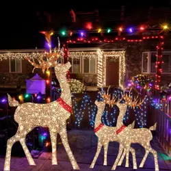 Creative Indoor Outdoor Holiday Christmas Light Deer Xmas Decor Garden Ornament LED Reindeer Family Lamp