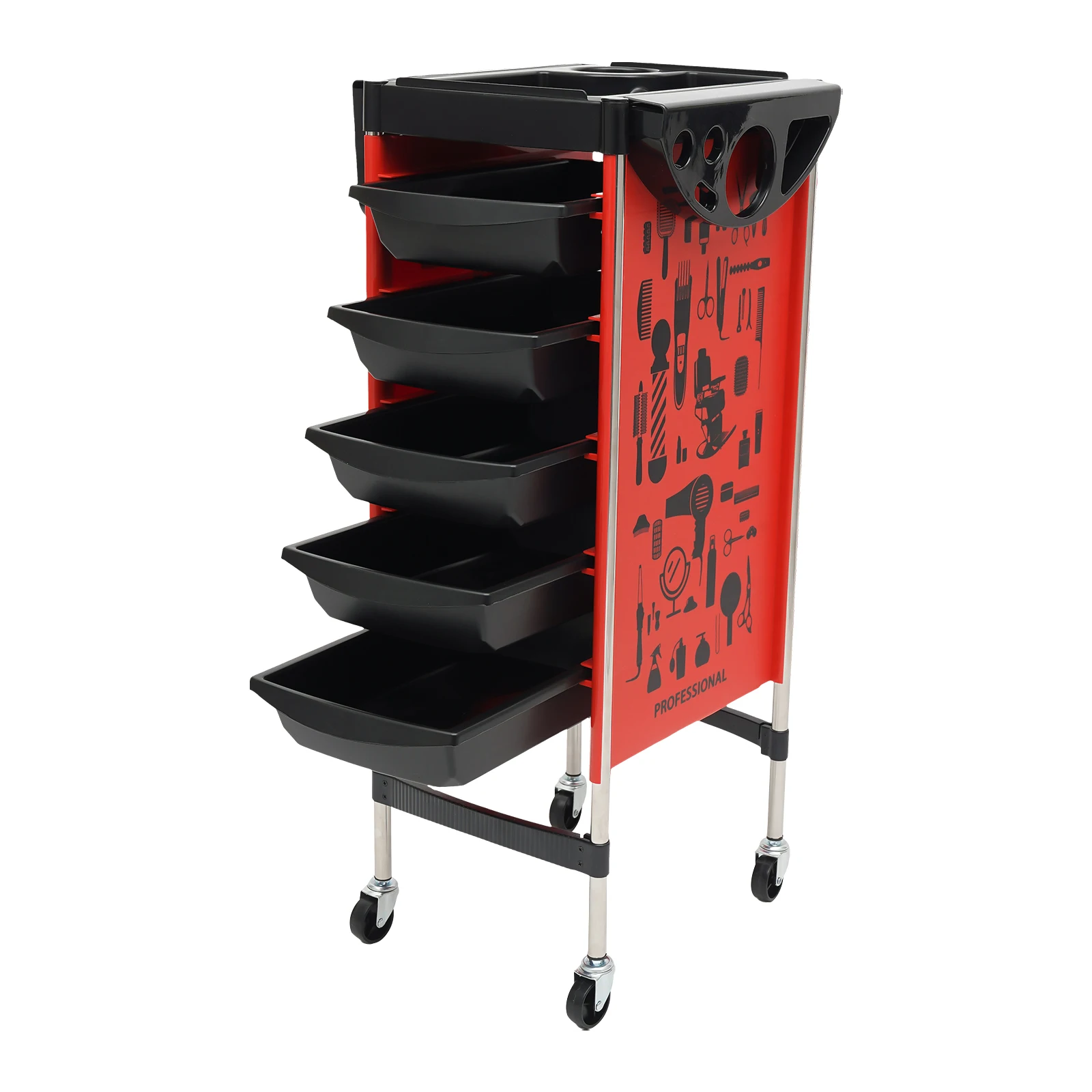 Hairdressing Cart Salon Cart with 5 Retractable Drawers Foldable Tool Holder SPA Hairdressing Cart for Stylists Hairdressers