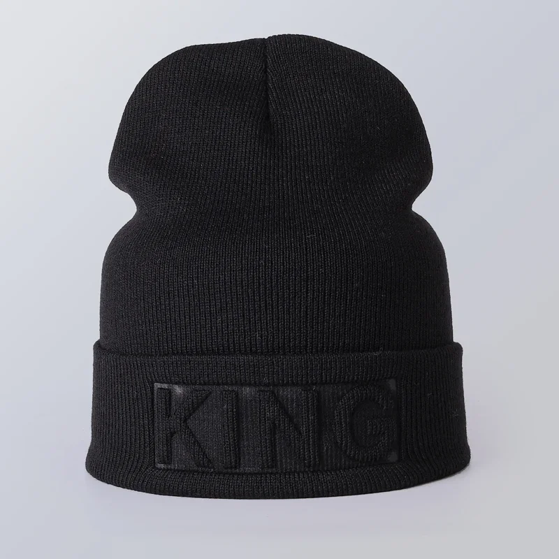 Winter Hat King Queen Beanies Fashion Hip Hop Couples Cap Casual Solid Hat Men Woman Warm Knitted Beanie Ski Skullies Bonnet