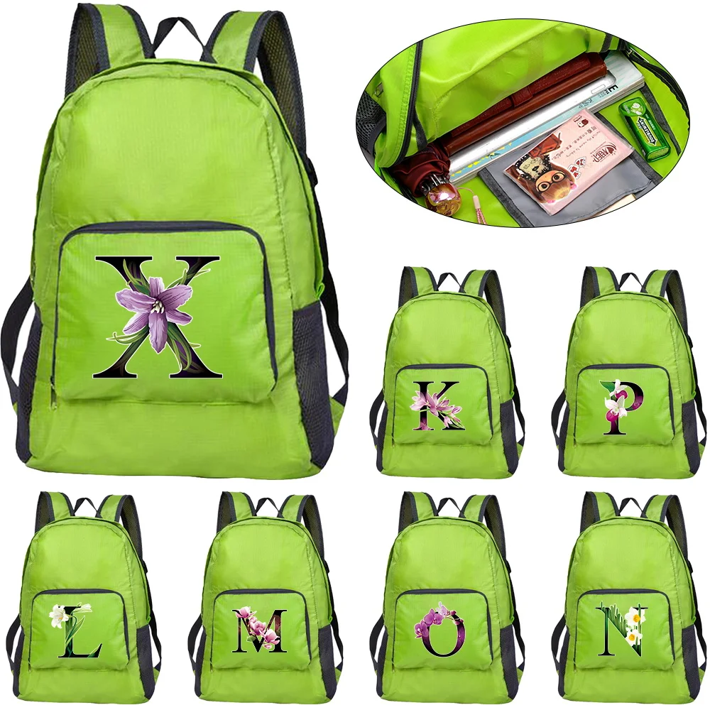 New Flower Color Letter Printed Folding Hiking Bag Ultra-light Outdoor Cycling Travel Backpack Portable Folding Backpack