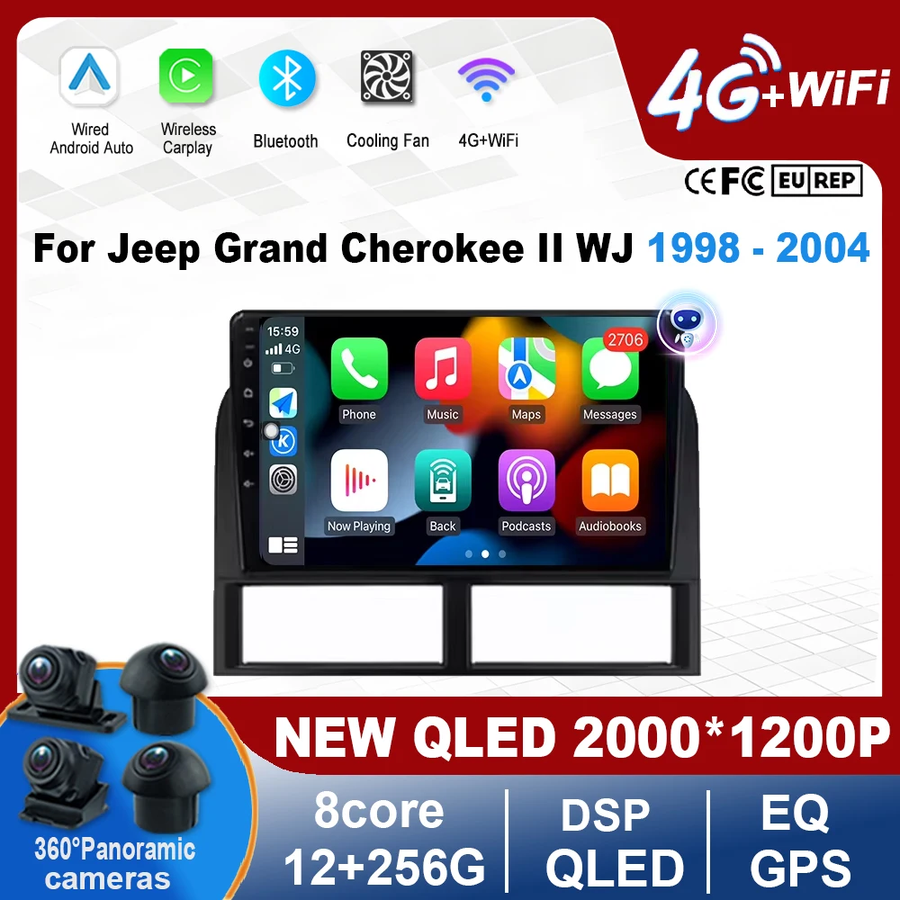 

For Jeep Grand Cherokee II WJ 1998 - 2004 QLED Android 16 Carplay Auto Car Radio Navigation GPS Multimedia Video Player DSP 4G