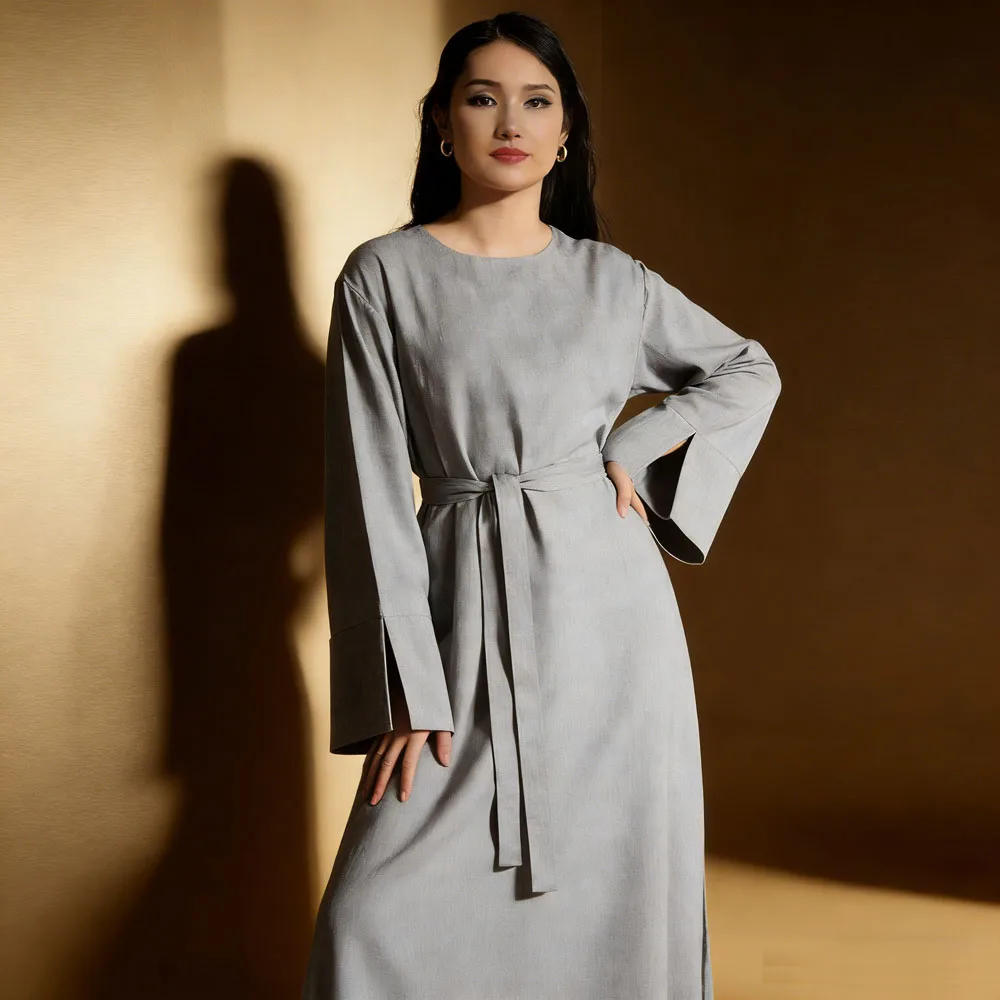 

Classic Robe Abayas for Muslim Women Modest Ramadan Prayer Dresses with belt Marocain Femme Robe Turkey Clothing Islam Jalabiya