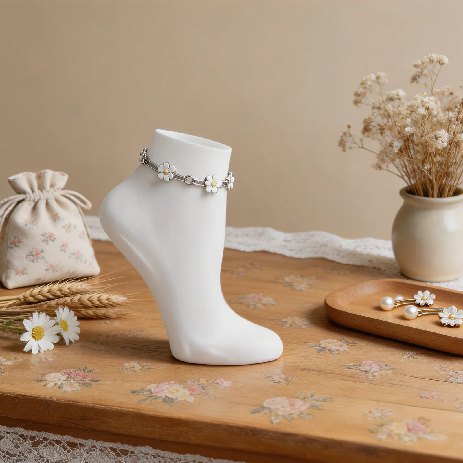 

Left Foot Mannequin Resin White Stable Broad Base Anklet Display Stand Sock Stocking Jewelry Showcase Ankle Mannequin