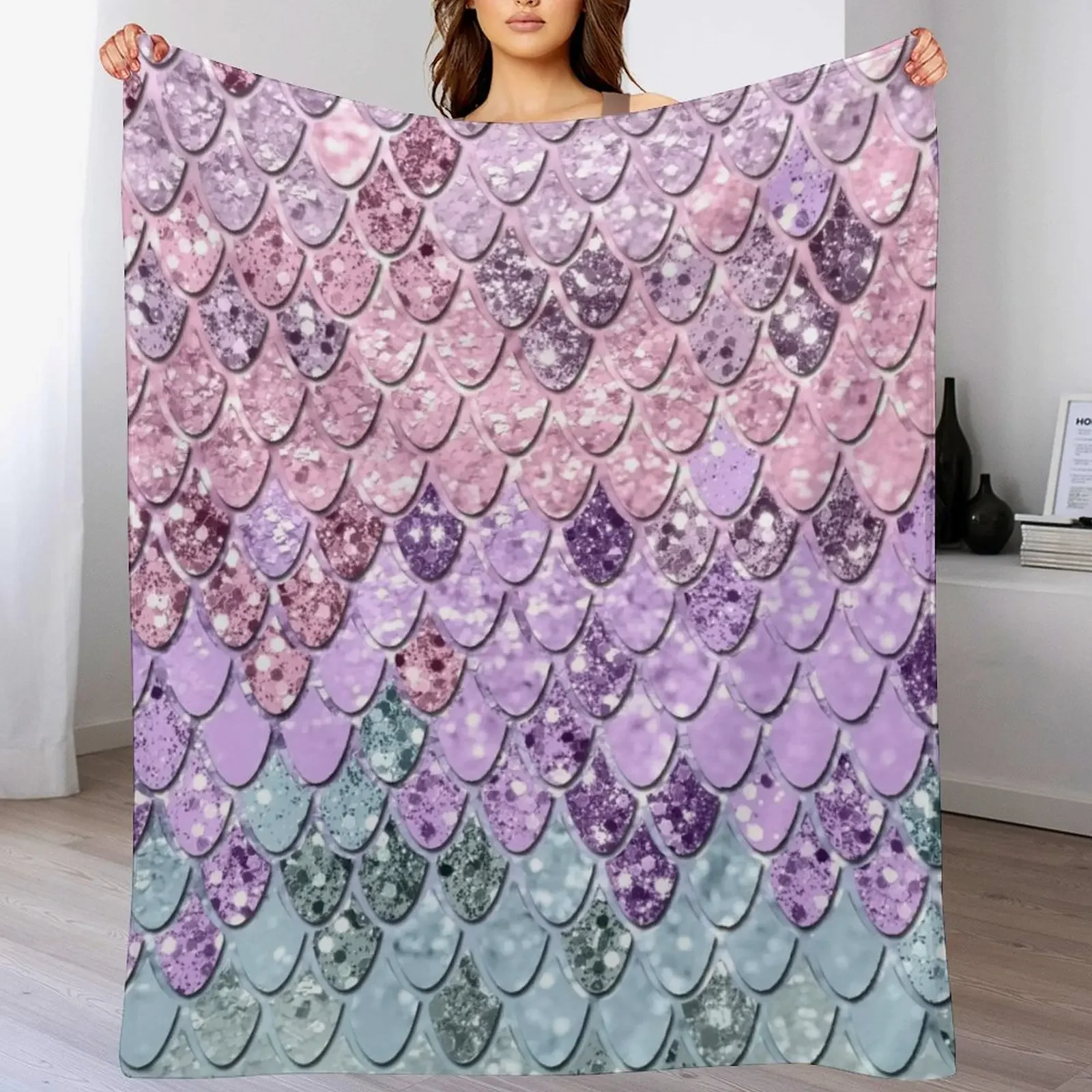 

Mermaid Scales with Unicorn Girls Glitter #1 (Faux Glitter) #shiny #pastel #decor #art Throw Blanket Bed covers Blankets