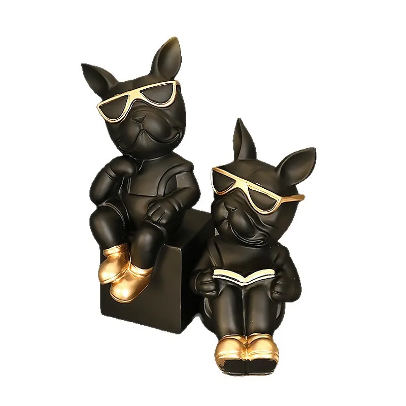 Modern Nordic Black Gold French Bulldog Bookends Creative Desktop Ornament For Study Office Bookshelf Living Room Bedroom Home