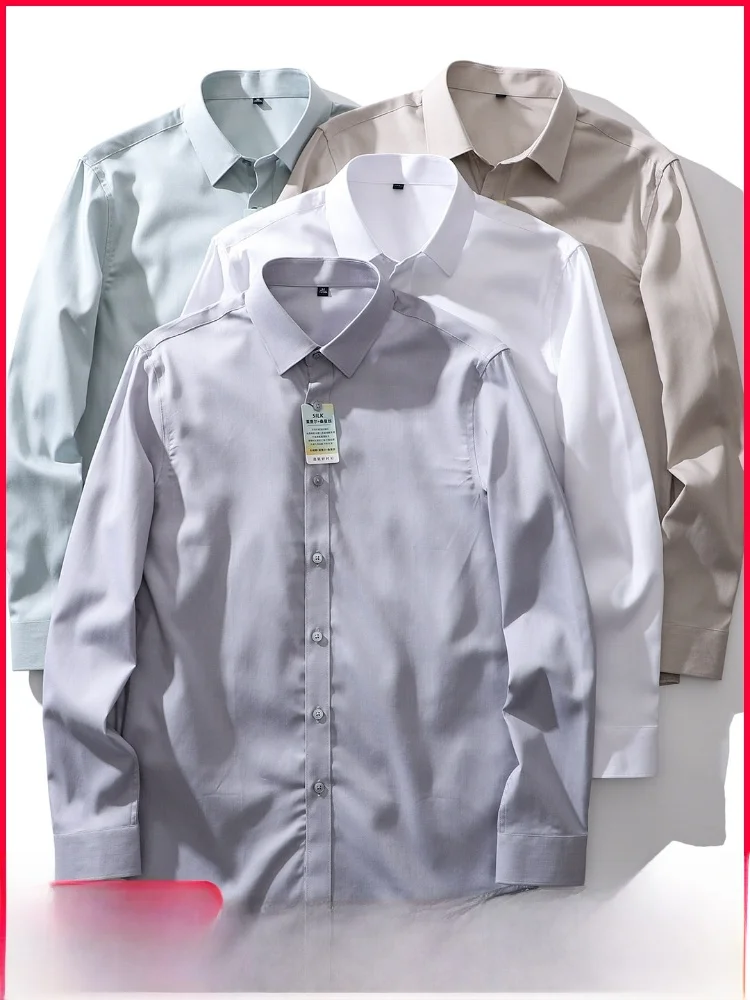 

Comfortable Casual Long Sleeve Shirt Mixed Lenzing Lyocell Fiber Silk Spring Commute Men's Standard Fit Business Style Pure C...