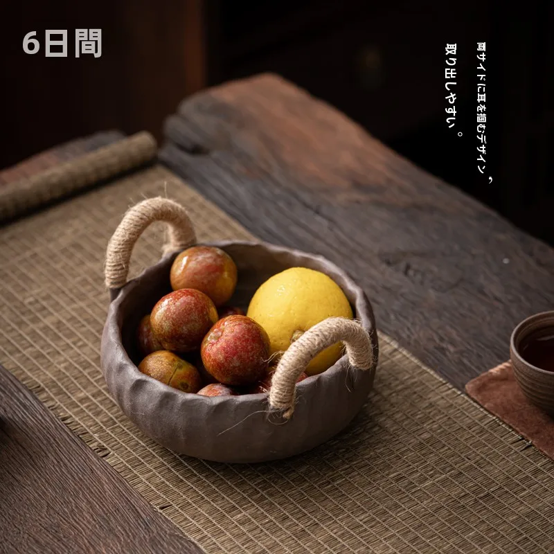 

Retro Japanese Sle Cerc Fruit Bowl Tea Sna Plate Handled Basket Home Use Sna Bowl Dim Sum Plate Six Days Py