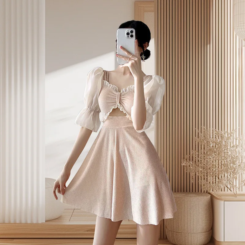 Traje de baño de una pieza para mujer, estilo nuevo, Súper Hada, esquina plana, conservador, que cubre el vientre y adelgaza, traje de baño para vacaciones