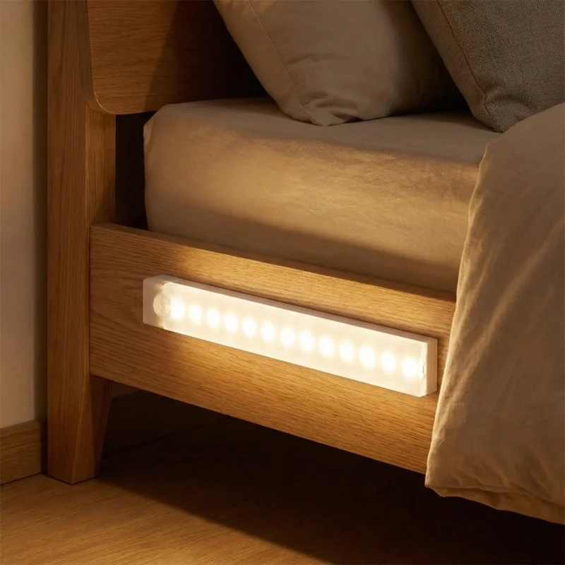 LED Under Cabinet Light with Motion Sensor USB Rechargeable Magnetic Induction Night Light for Bedside Wardrobe Stairway Closet