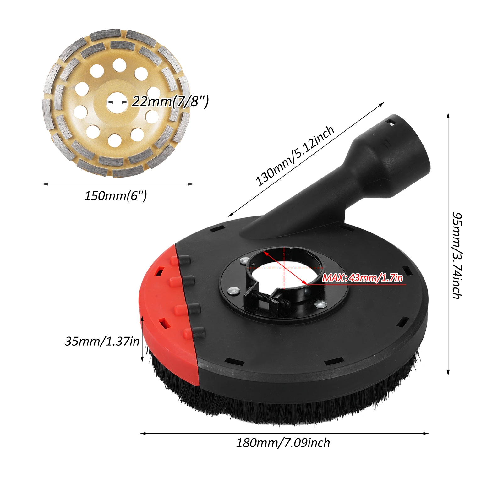 Geevorks Extraction Hood for Angle Grinder 150mm +/115mm + Diamond Grinding Cup 115mm x 15mm /150mm x 15mm for Concrete