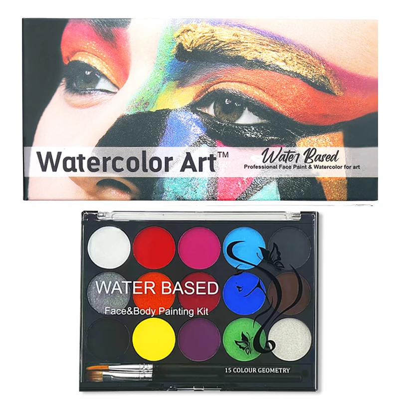 15 Colors Face Painting Palette Body Makeup Non Toxic Water Based Paint With Brush For Christmas Halloween Party Body Painting