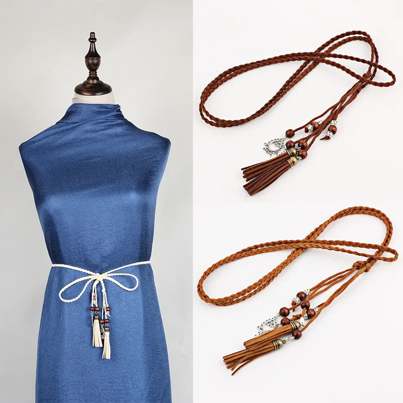 Chinese-Style Ancient Hanfu Horse-Face Skirt Waist Cord Accessory, Women's Fringe Belt with Pendant, Thin Waist Chain Belt