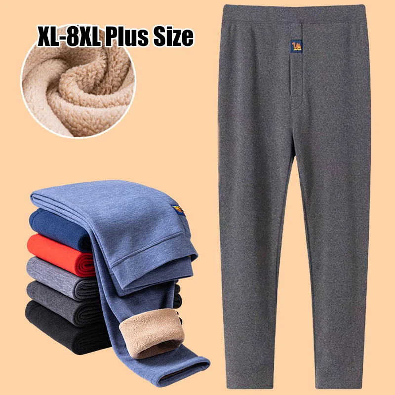 

Зимнее мужское термобелье из однотонного верблюжьего волос, теплые длинные брюки с защитой талии, эластичные мягкие удобные брюки для мужчин XL-8XL