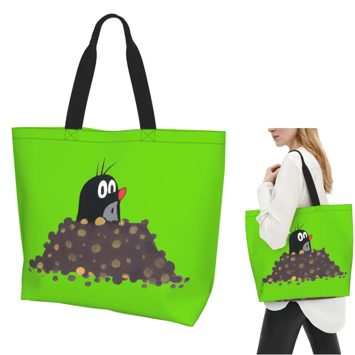 Mole Happy Krtek Shopping Tote Bag Canvas Large Capacity Shoulder Bags Shopper Grocery Handbag for Women