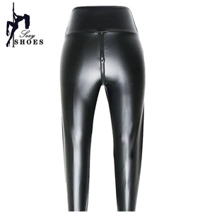 Frauen mit zwei Reißverschlusshosen von Frauen, schwarz, mattes Leder, exotische Körperconhose, Netlook -Nachtclub -Leggings, sexy, groß, große Größe 8 Hauptverkaufshosen mit Eröffnung - №5