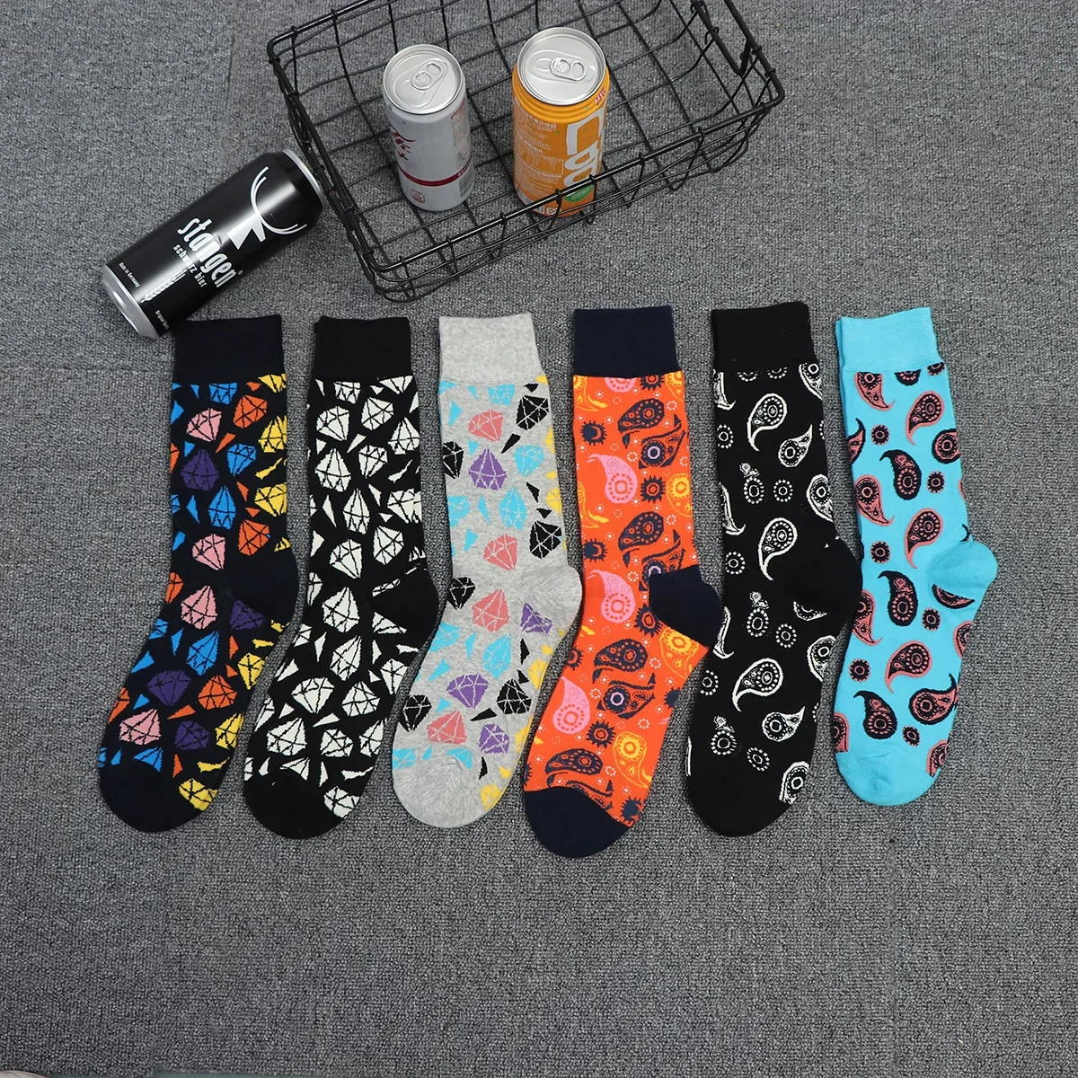 Trendy Fashion Men's and Women's Socks Multi-color Diamond Series Couples' Tide Socks Street Hip Hop Ribbon Series Tide Socks