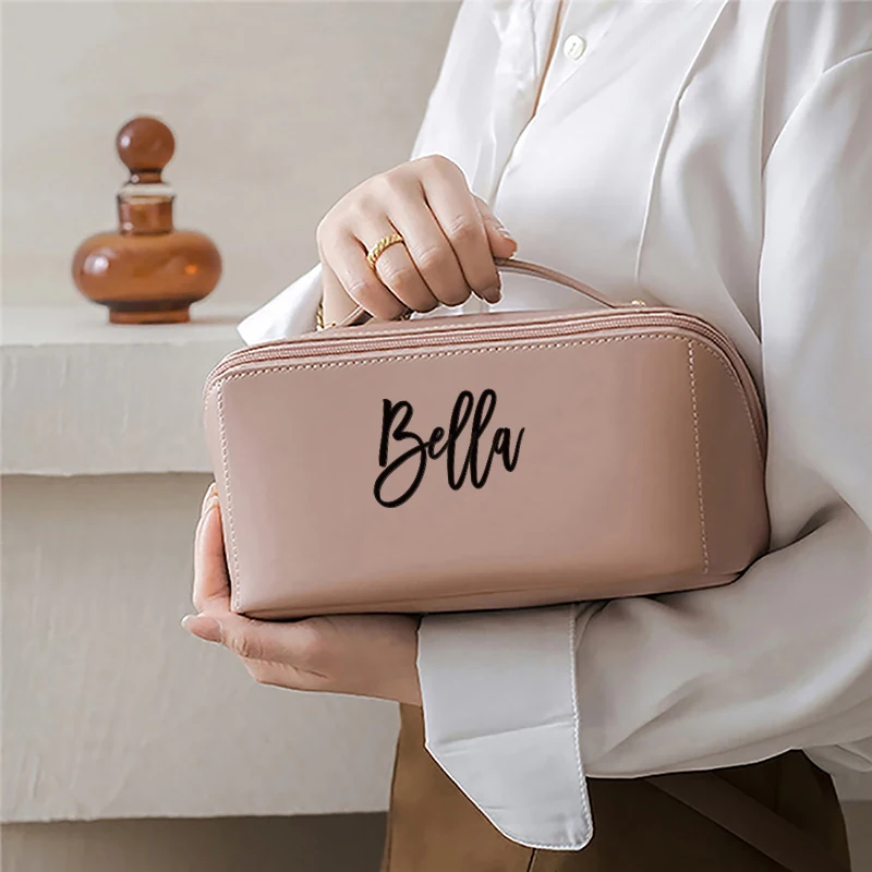 Personalised Cosmetic Bag Portable PU Makeup Pouch Women Waterproof Bathroom Washbag with Name gift for Bridesmaid