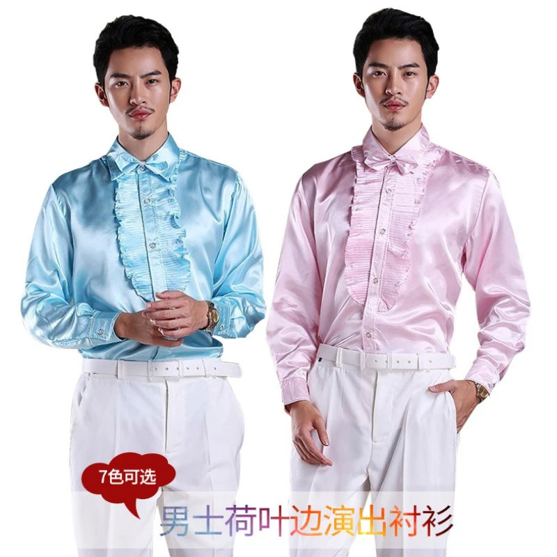 2025 New Colorful Ruffled Long-sleeved Shirt Men, Stage Performance / Studio Photo / Singer Host / Best Man Male Shirt / Camisa
