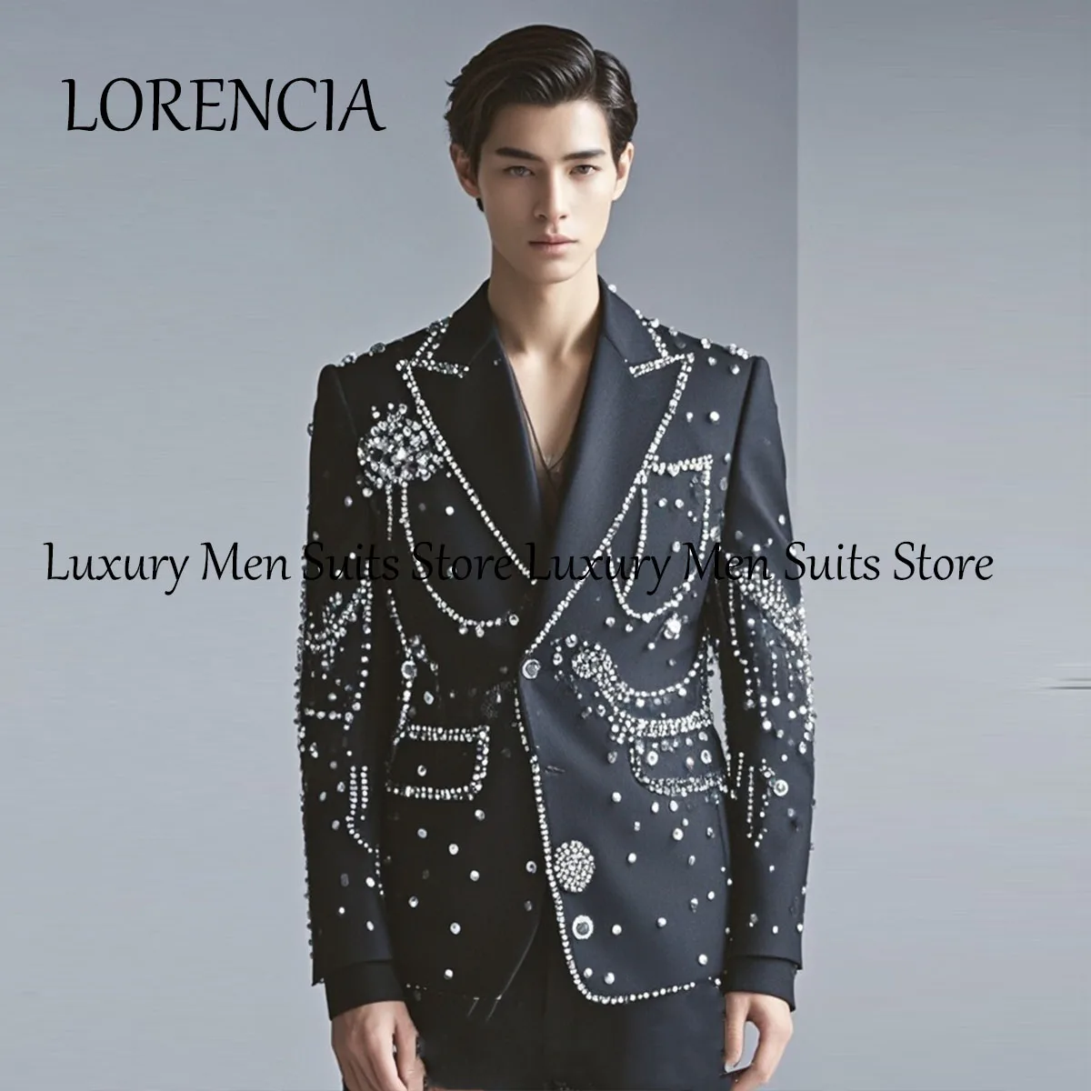 

Customized Jewelry Male Prom Blazers Ornament 2025 Men Suits Formal 2 Pieces Tuxedos Wedding Groom Dinner Party Ternos Completo